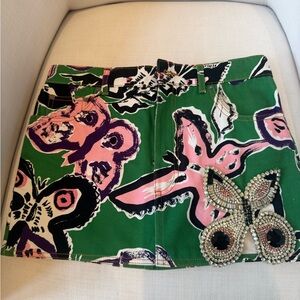 Green and Pink Butterfly Embellished Skirt